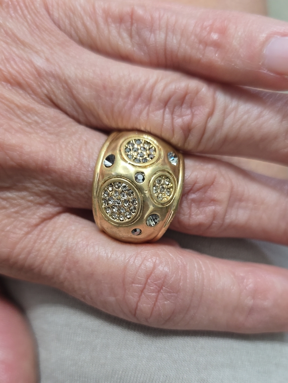 Gold-Tone Dome Cocktail Ring with Clear Crystal Accents - Lia Sophia